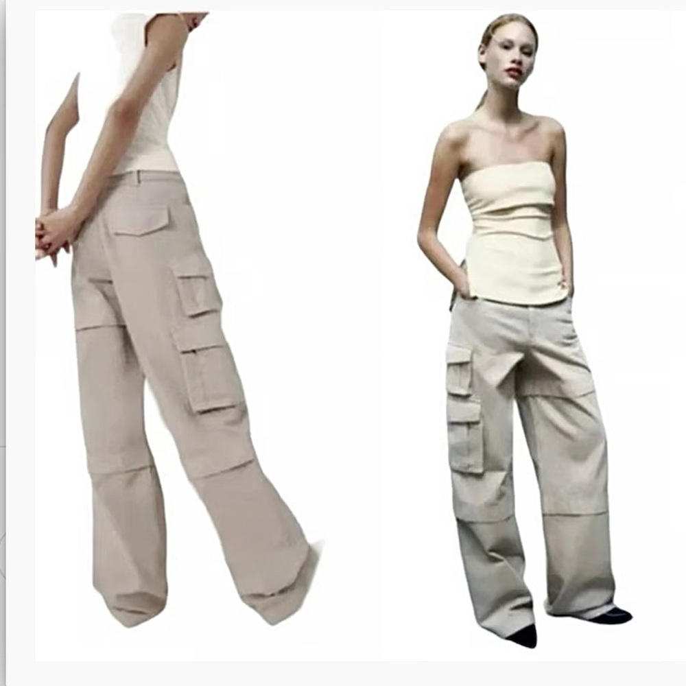 Zara Baggy Cargo Pants in Khaki